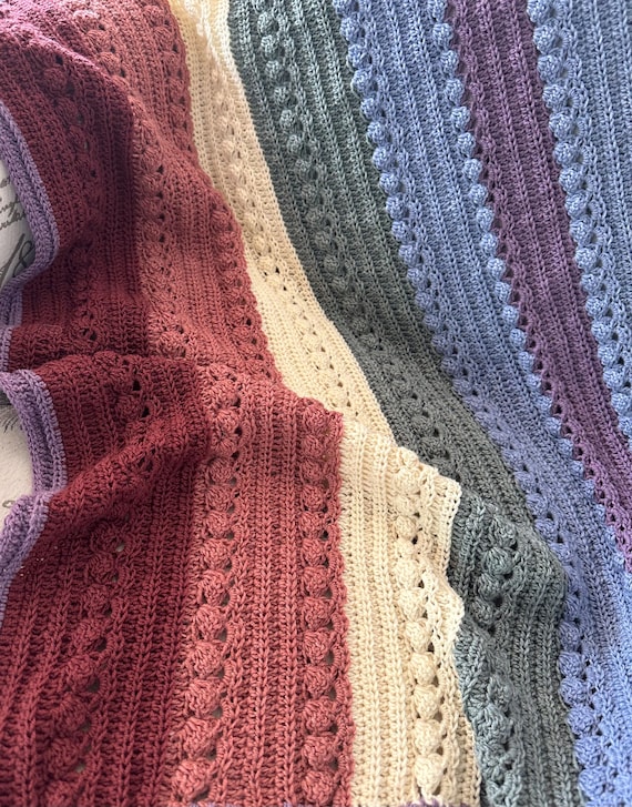 Crochet Baby Blanket: Fine Merino Wool, Boho Rainbow Cable Design