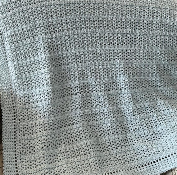 Crochet Baby Blanket: Light Blue Soft Yarn, Unique V Stitch Design