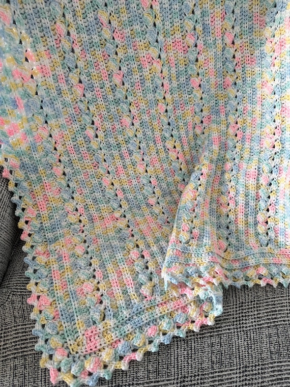 Crochet Baby Blanket: Light Pastel Rainbow Boho Nursery Decor