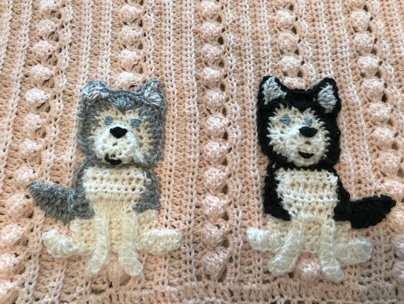 Crochet Husky Dog baby blanket, available in 2 sizes, choice of animals and colors, Original Baby Tuckers design, great baby shower gift
