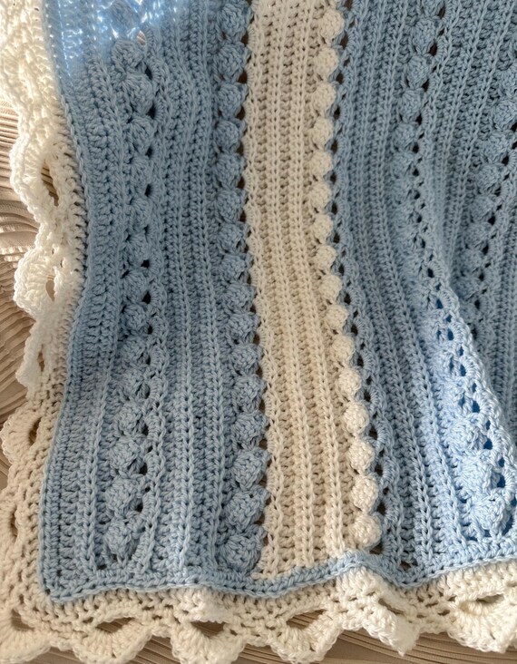 Crochet Baby Blanket: Sky Blue Cable Knit, Handmade with Soft Yarn