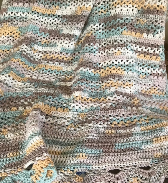 Hand Crocheted Boho Baby Blanket: Southwest Desert Design, Soft Baby Yarn