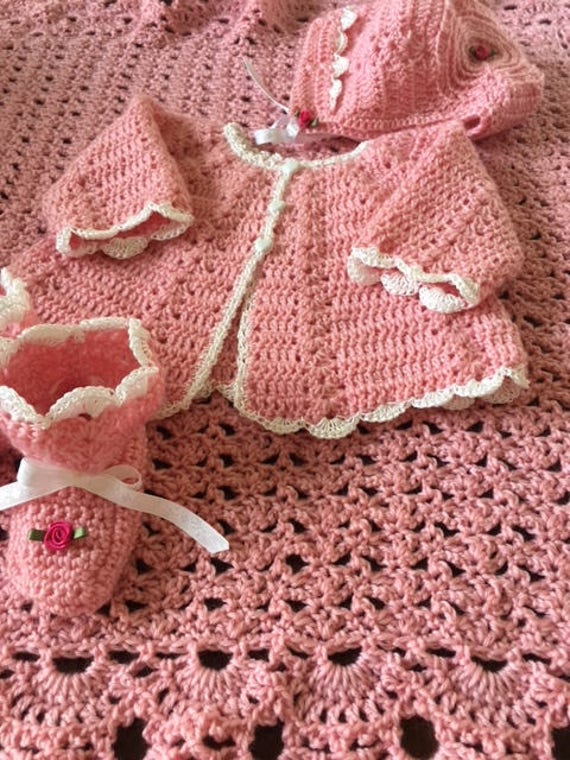 Crochet Baby Blanket And Layette Sweater Setwelcome Home Etsy Crochet Baby Blanket And Layette Sweater Setwelcome Home Etsy