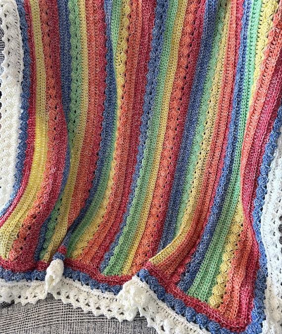 Rainbow Crochet Baby Blanket: Soft Primary Colors, Boho Nursery Decor (36 x 40)