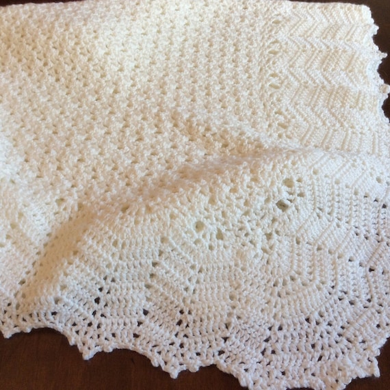 Handmade Crochet Baby Blanket: Off-White Soft Yarn, Heirloom Design