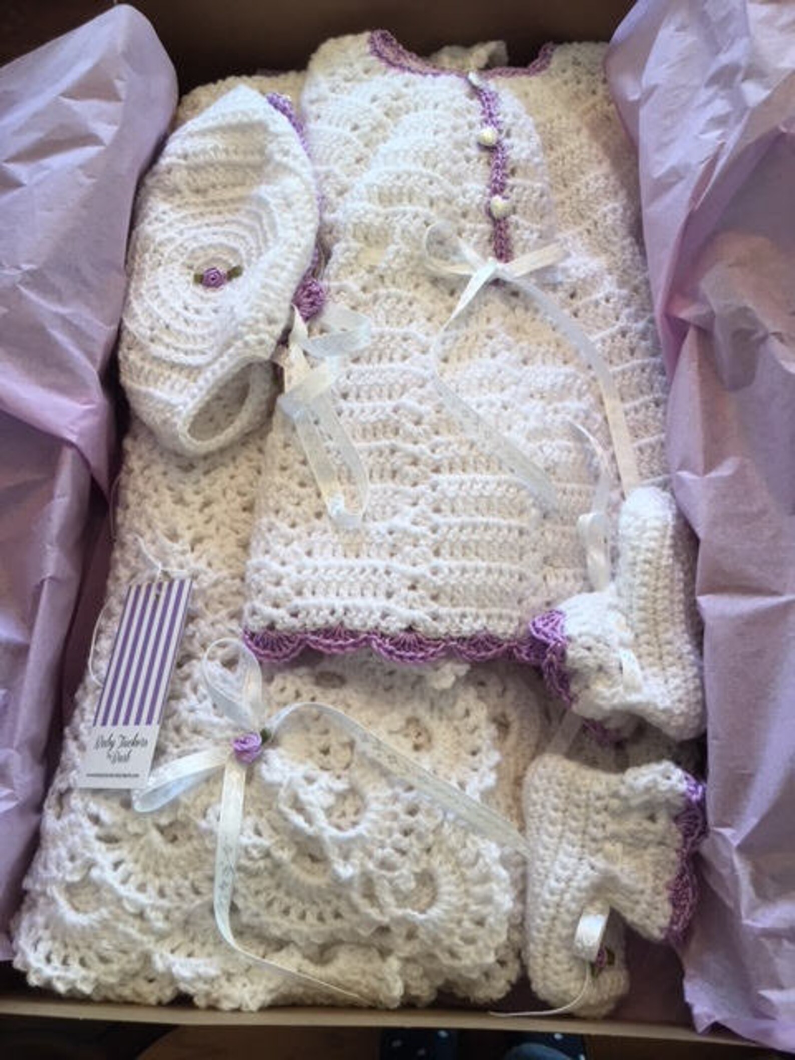 Crochet newborn baby layette dress set AND blanket handmade Etsy