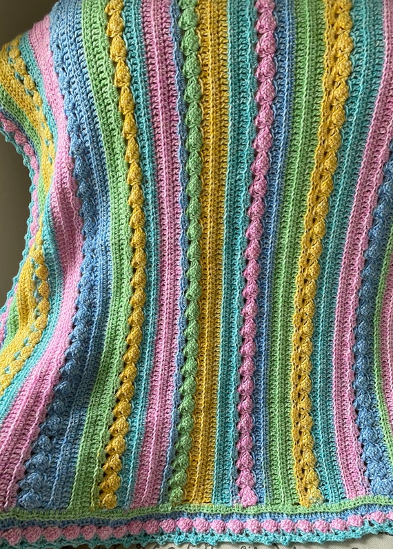 Crochet Baby Blanket: Pastel Rainbow Boho Nursery Decor