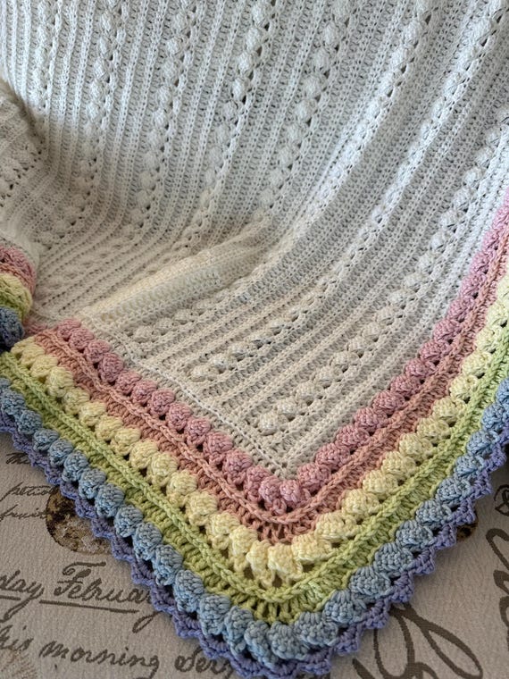 Crochet Rainbow Baby Blanket: Soft Acrylic Blend, Muted Boho Colors