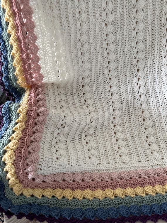 Hand Crocheted Boho Rainbow Baby Blanket: Cashmerino Wool Blend
