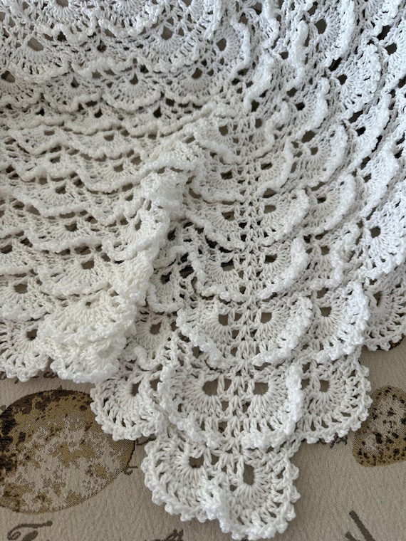 Handmade Crochet Baby Blanket: White Cotton Christening Blanket (36x36)
