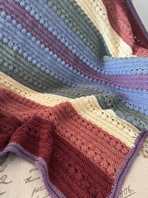 Crochet Baby Blanket: Fine Merino Wool, Boho Rainbow Cable Design