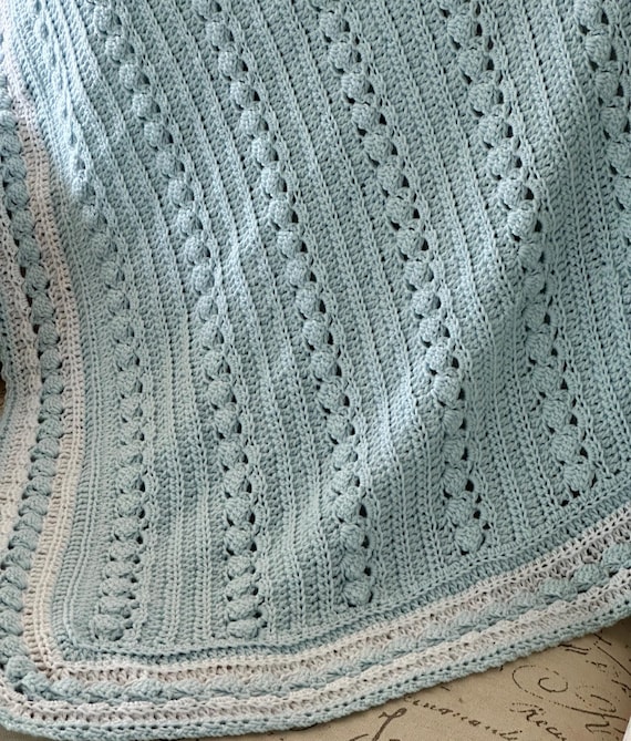 Handmade Crochet Baby Blanket: Blue Cable Design, Soft Yarn (37x37)