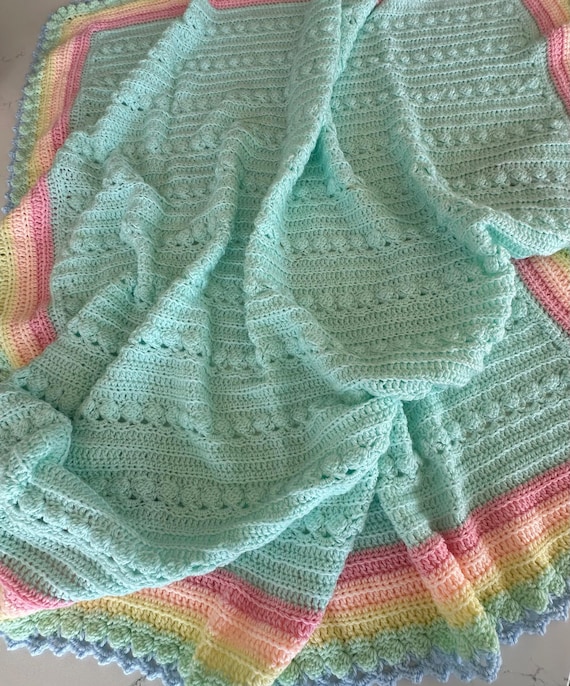 Crochet Rainbow Baby Blanket: Soft Acrylic Blend, Muted Colors