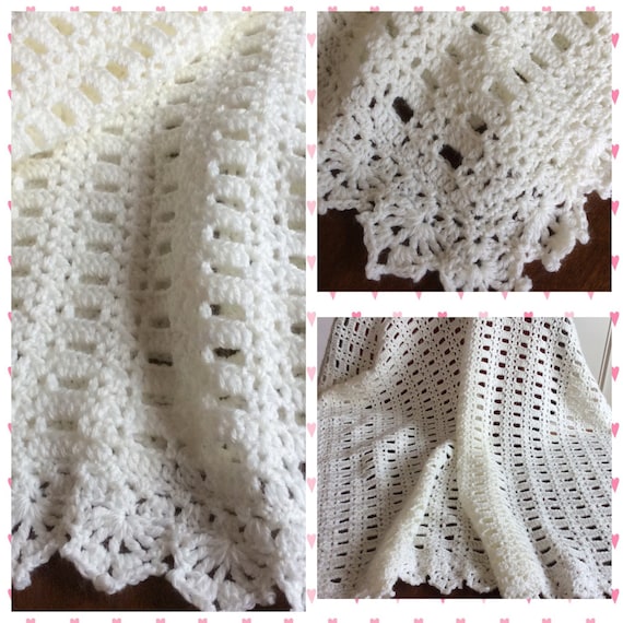 Crochet baby blanket, off white Christening blanket,Paton Beehive Baby QUALITY yarn, unique style, baby blanket.,Variety of colors available
