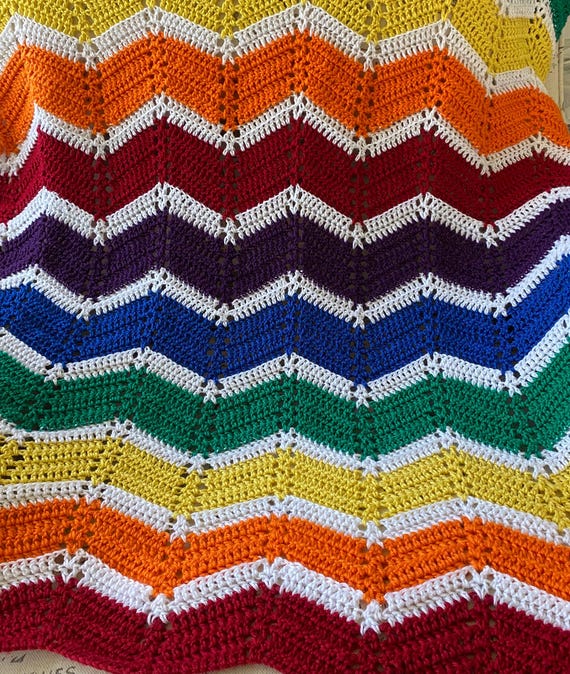 Rainbow Chevron Crochet Baby Blanket: Super Soft Boho Blanket (34 x 38)