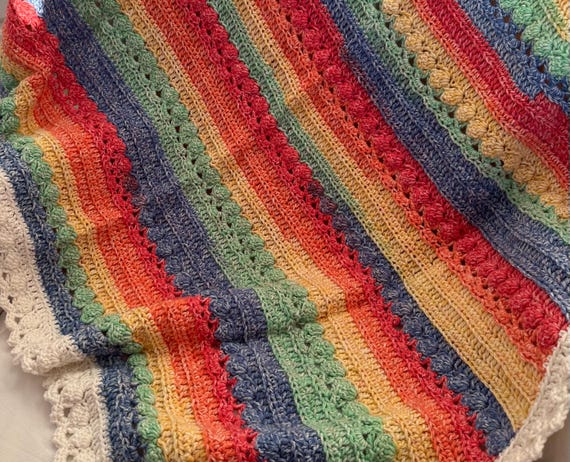Rainbow Crochet Baby Blanket: Soft Primary Colors, Boho Nursery Decor (38x38)