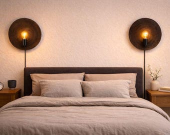Set of 2 Handmade Wooden Wall Lamps – Rustic Oak Light – Warm Ambient Lighting