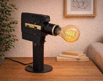 Upcycled Vintage Camera Lamp – Handmade Industrial Table Light
