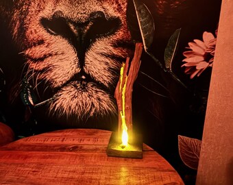 Handmade Rustic Wood Table Lamp – Unique Light Slot Design