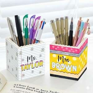 Personalized Name Teacher Back To School Gift, Custom Pencil Teacher Pencil Holder, Building Block Pencil Pot Gifts for Teacher Appreciation