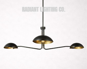 Lámpara de araña de latón de estilo moderno de mediados de siglo, lámpara colgante minimalista de 3 brazos.