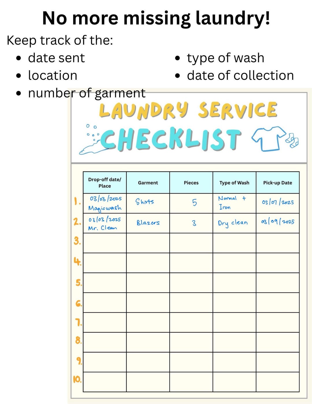 Laundry Checklist.pdf Laundry Service Checklist Printable / Canva Editable | Laundry Tracking ...