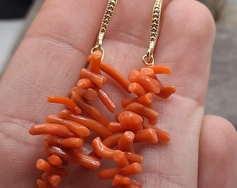 Vintage victorian genuine Mediterranean coral sticks on 14k hooks