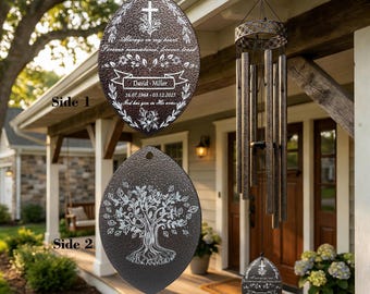 Personalized Memorial Wind Chime, Cross Tree of Life Sympathy Gift, Outdoor Garden Decor