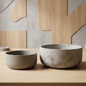 Grande ciotola massiccia in cemento realizzata a mano / Vaso per bonsai o piante grasse / Fruttiera. Design minimalista.