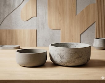 Große, massive, handgefertigte Betonschale / Bonsai- oder Sukkulententopf / Obstschale. Minimalistisches Design.