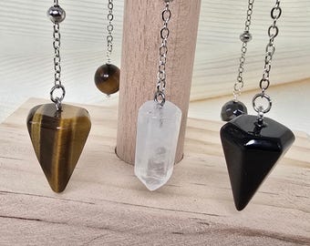 Crystal Pendulum | Tiger's Eye, Clear Quartz or Black Obsidian | Dowsing Pendulum for Divination, Reiki, Meditation & Spiritual Practice