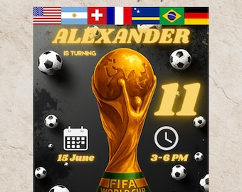World Cup 2026 Football Birthday Invitation: Editable Canva Template Instant Download