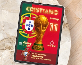 Wereldkampioenschap voetbal 2026 verjaardagskaart, bewerkbaar, Portugal, Cristiano Ronaldo: digitale directe download, gratis via Canva
