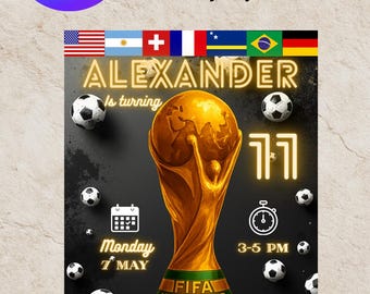 World Cup 2026 Football Birthday Invitation Editable : Digital Instant Download Canva Pro Editable
