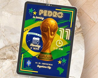 Brazil World Cup 2026 Canarinho Birthday Invitation: Convite Aniversário Neymar, Editable Canva Template Digital Download