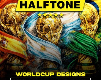 40 World Cup Halftone Designs PNG Bundle A2 A3 A4 | Vintage Sports Dotwork | Football Streetwear | DTF Screen Print | No Background