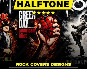 120 Rock Halftone Designs PNG Bundle A2 A3 A4 | Vintage Music Dotwork | Band Streetwear | DTF Screen Print | No Background