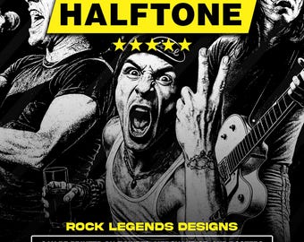 180 Rock Halftone Designs PNG Bundle A2 A3 A4 | Vintage Music Dotwork | Band Streetwear | DTF Screen Print | No Background