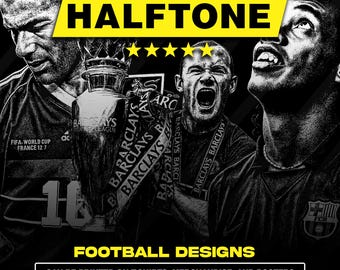 120 Football Halftone Designs PNG Bundle A2 A3 A4 | Sports Dotwork Pack | Streetwear Graphics | DTF Screen Print | No Background