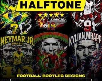 150 Football Halftone Designs PNG Bundle A2 A3 A4 | Vintage Bootleg Dotwork | Sports Streetwear | DTF Screen Print | No Background