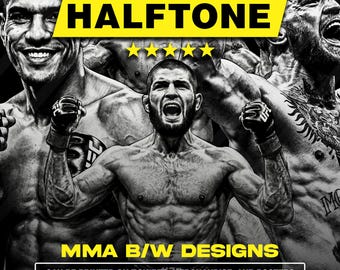 90 MMA Halftone Designs PNG Bundle A2 A3 A4 | Combat Sports Dotwork | Fight Streetwear | DTF Screen Print | No Background
