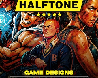 120 Halftone Premium Game-Inspired Designs | A2 A3 A4 Size | Original PNG Bundle for Black Fabric | DTF, Screen Print & Sublimation