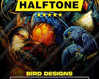 110+ Halftone Premium Bird Designs | A2 A3 A4 Size | Original PNG Bundle for Black Fabric | DTF, Screen Print & Sublimation