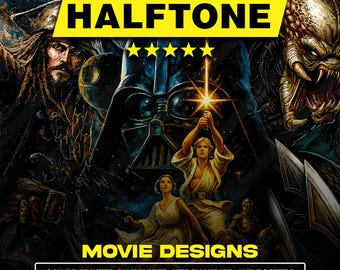 120 Halftone Premium Movie-Inspired Designs | A2 A3 A4 Size | Original PNG Bundle for Black Fabric | DTF, Screen Print & Sublimation