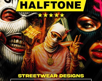 120 Halftone Premium Streetwear Designs | Original PNG Bundle for Black Fabric | DTF, Screen Print & Sublimation | High-Contrast Artwork