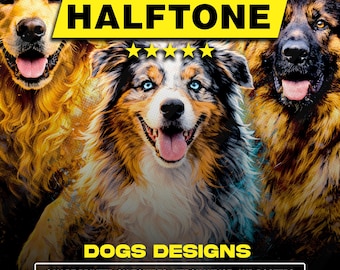 120 Dog Halftone Designs PNG Bundle A2 A3 A4 | Animal Dotwork Pack | Pet Streetwear | DTF Screen Print | No Background
