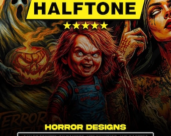 120 Horror Halftone Designs PNG Bundle A2 A3 A4 | Dark Dotwork Pack | Gothic Streetwear | DTF Screen Print | No Background