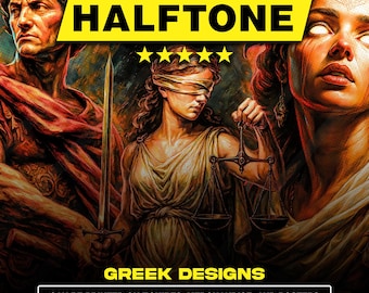 130 Greek Halftone Designs PNG Bundle A2 A3 A4 | Mythology Dotwork Pack | Ancient Streetwear | DTF Screen Print | No Background