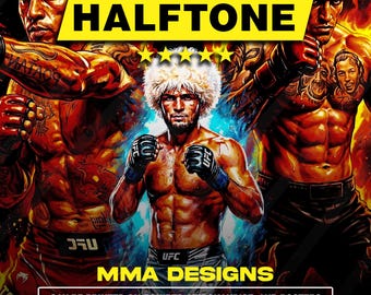 100 MMA Halftone Designs PNG Bundle A2 A3 A4 | Combat Sports Dotwork | Fight Streetwear | DTF Screen Print | No Background