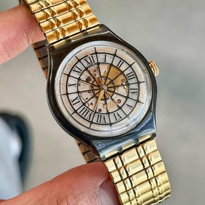 Vintage 1993 Swatch Automatic SAB102 "Roman" | Guldfärgad skeletturtavla 36 mm | Schweizisk mekanisk klocka
